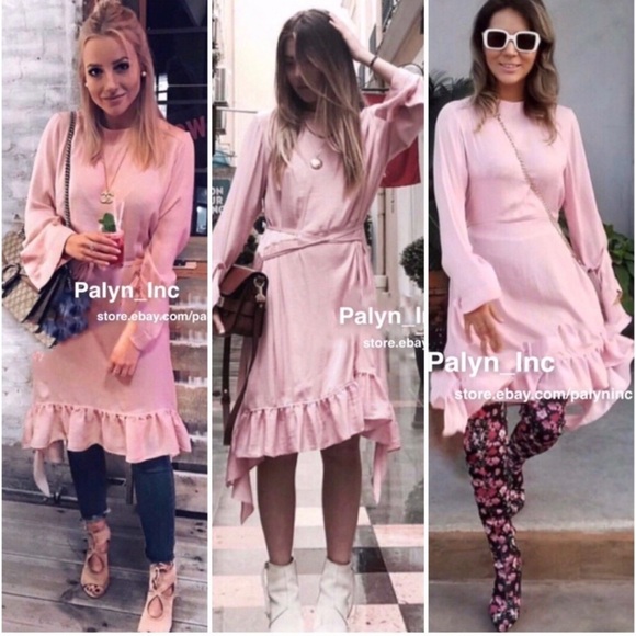 NWT Zara woman’s Frilled Pink Midi Dress Ruffled Hem Boho Size Large - Picture 15 of 15